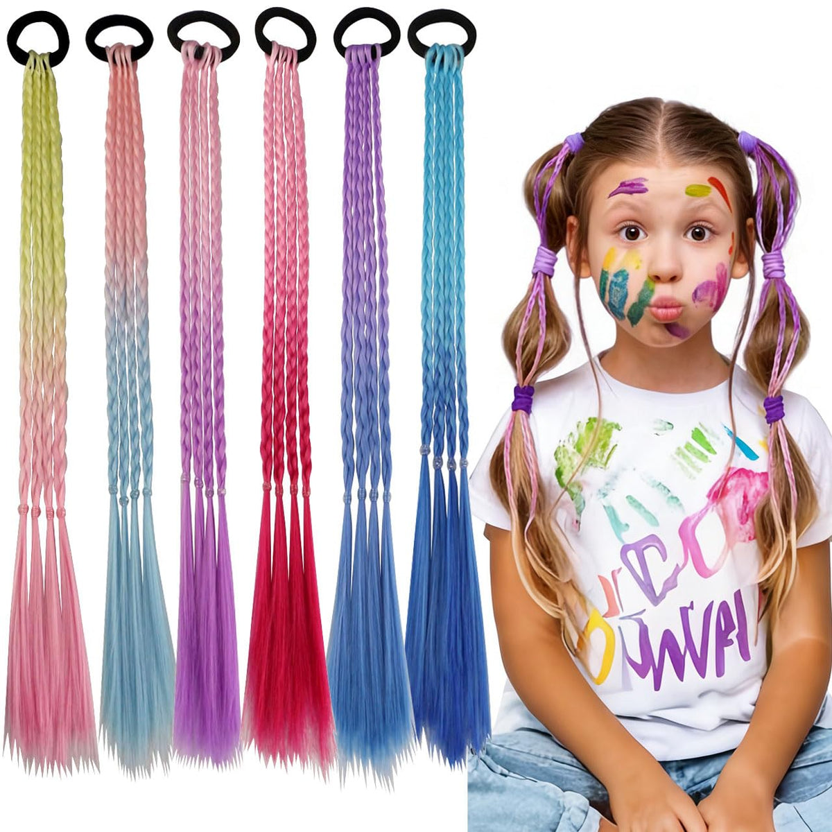 Kids Hair Accessories, Rainbow Braid Ponytail Extensions & Headbands