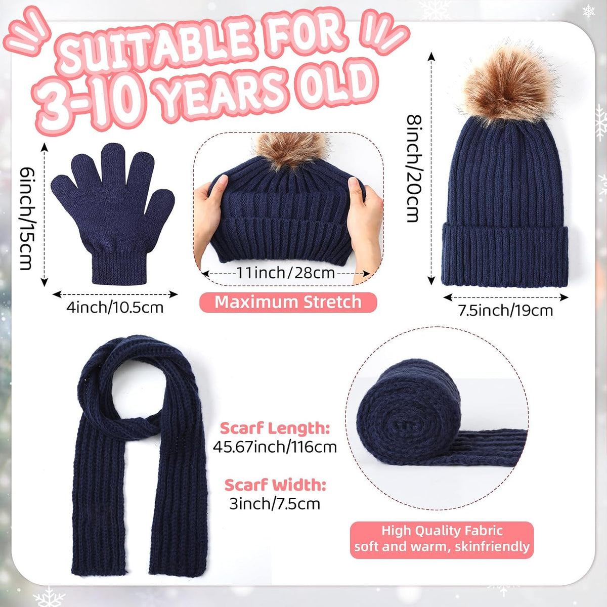 Liitrsh 4 Sets Kids Winter Hat Scarf Gloves Set for Girls