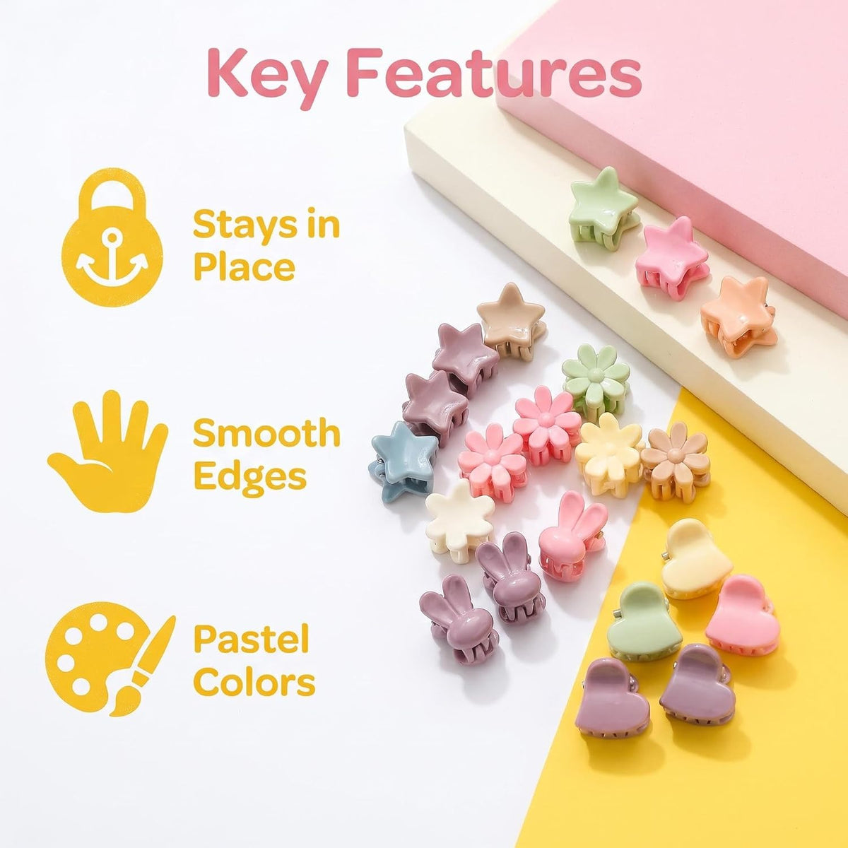 100 Pcs Mini Hair Clips for Girls, Cute Pastel Flower & Animal Design Clips, Durable Plastic Hair Accessories for Toddlers and Kids