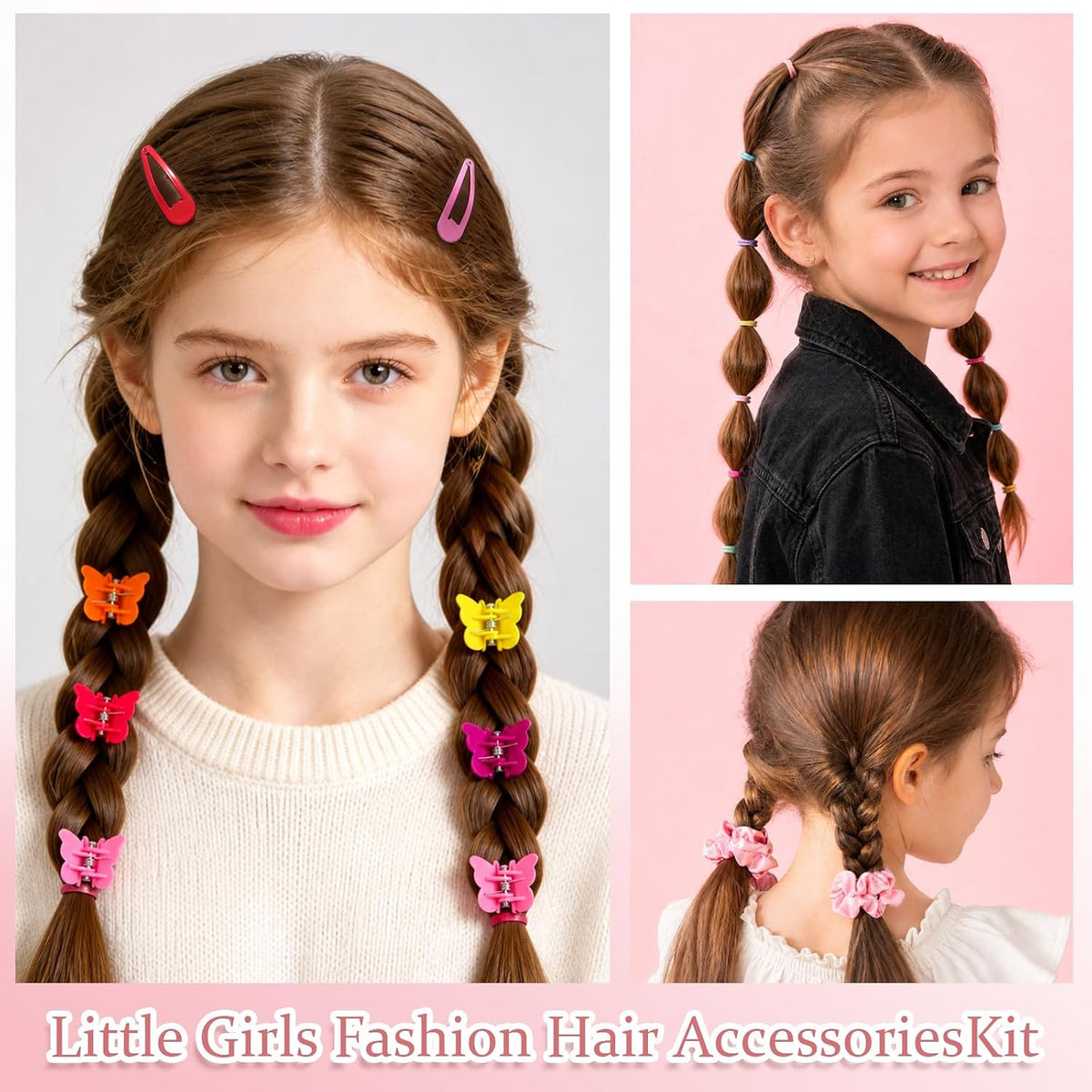 Rosvia Hair Accessories Set for Girls,Toddler Colorful Elastic Hair Ties with Gift Box 505PCS, Cute Rabbit Ear Hair Ties, Mini Flower Claw Clips and Butterfly Hair Clips,Satin Silk Scrunchies