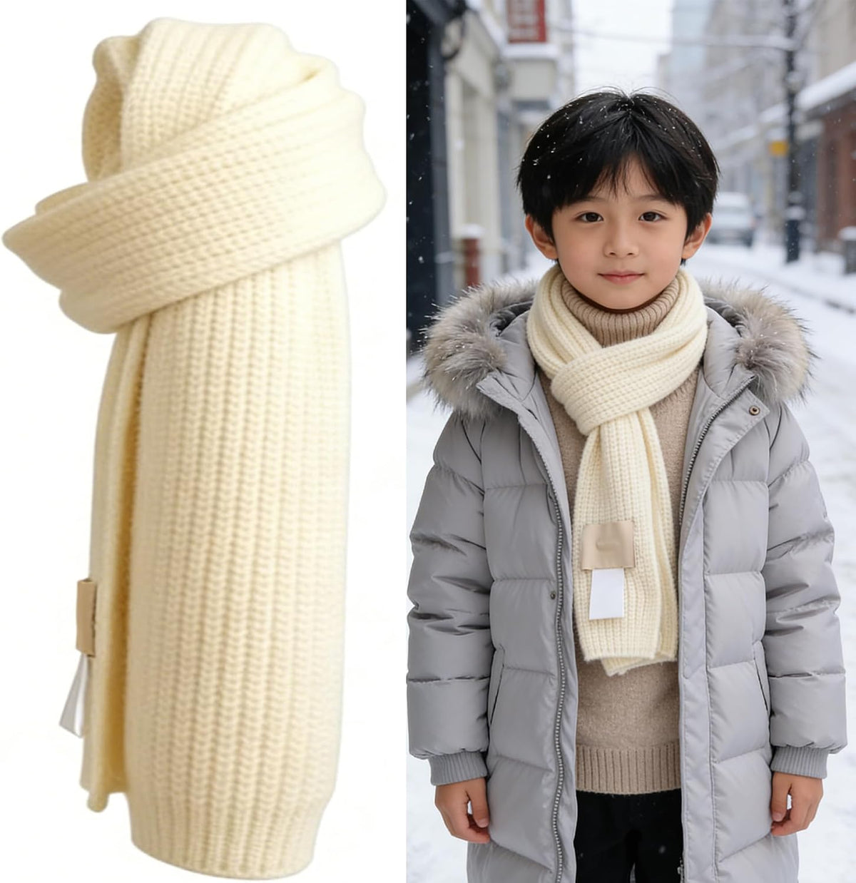 IZUS Child Winter-Warm Soft-Knitted-Scarf Little-Kids Neck-Warm-Scarves for Spring Cold-Weather Outdoor/Travel/Walk 7x55in