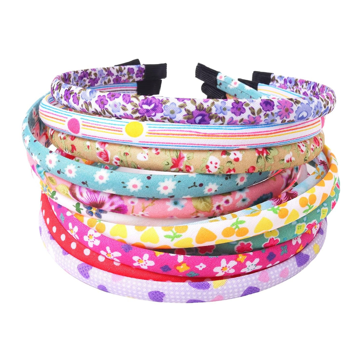 Fishdown Headbands for Girls 12Pcs Thin Head Bands for Girls Hairbands for Toddler Floral Cloth Fabric Covered Headband Birthday Party Favors