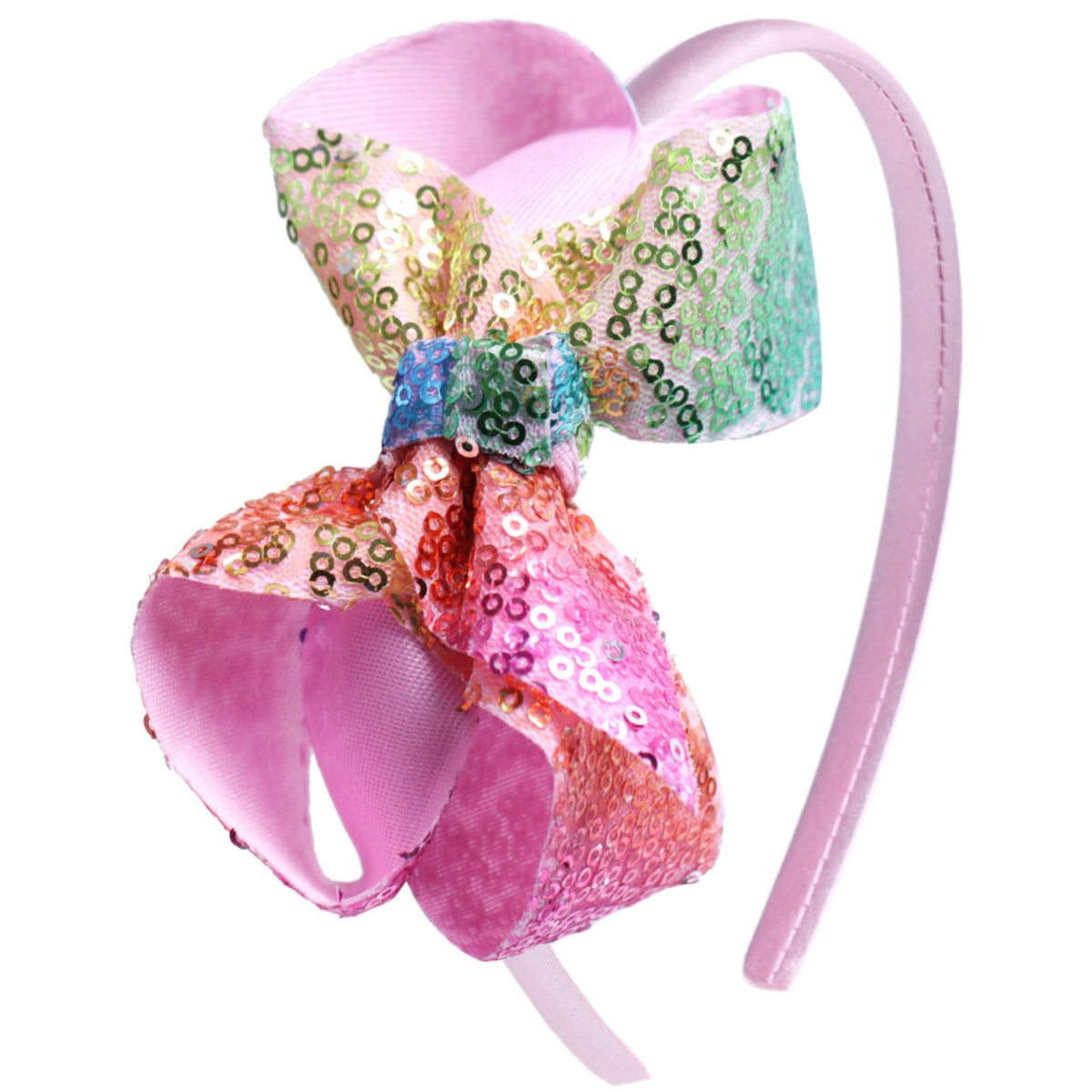 Sparkle Glitter Sequin Bow Headband for Children Girls- Boutique Style Hair Accessory with Bow Ribbon - 1 Piece (Hot Pink)