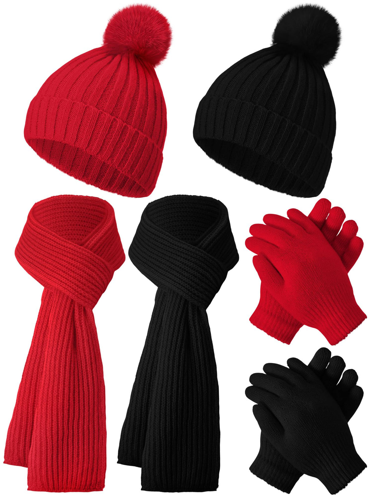 JaGely 2 Sets Kids Winter Hat Gloves Scarf Set Girls Boys