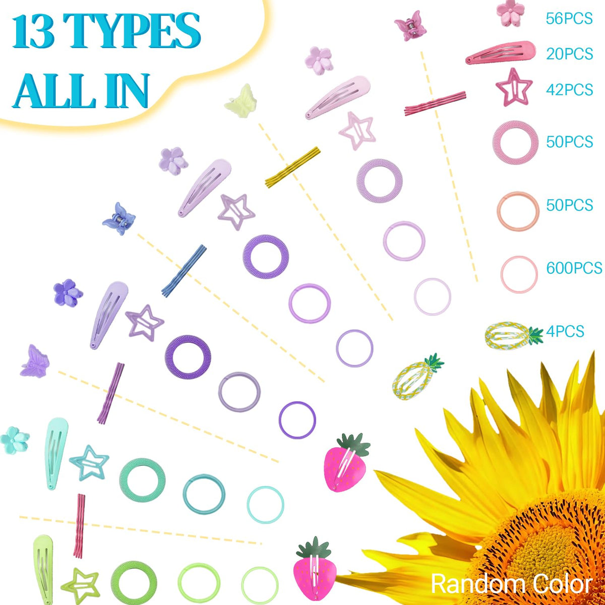 IKOCO 826PCS Hair Accessories for Girls, Elastic Hair Ties with Colorful Clips and Tools