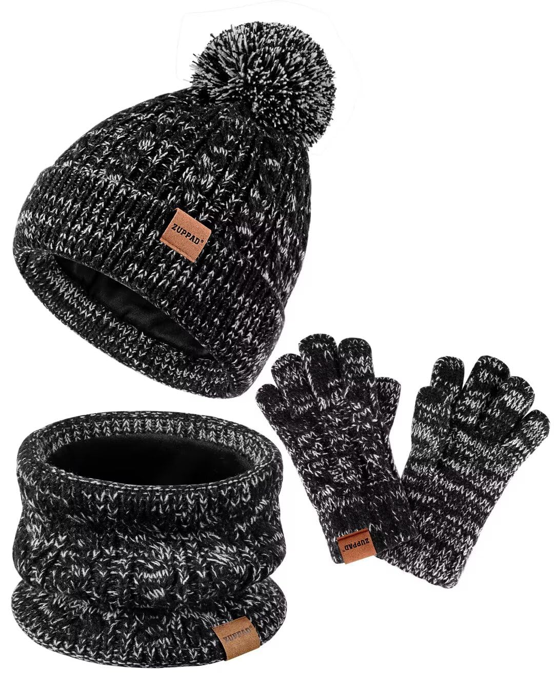 Kids Winter Hat Gloves Scarf Set,Girls Toddler Children Hats Beanie with Pom Knit Neck Warmer Gaiter Mittens Fleece Lined Set