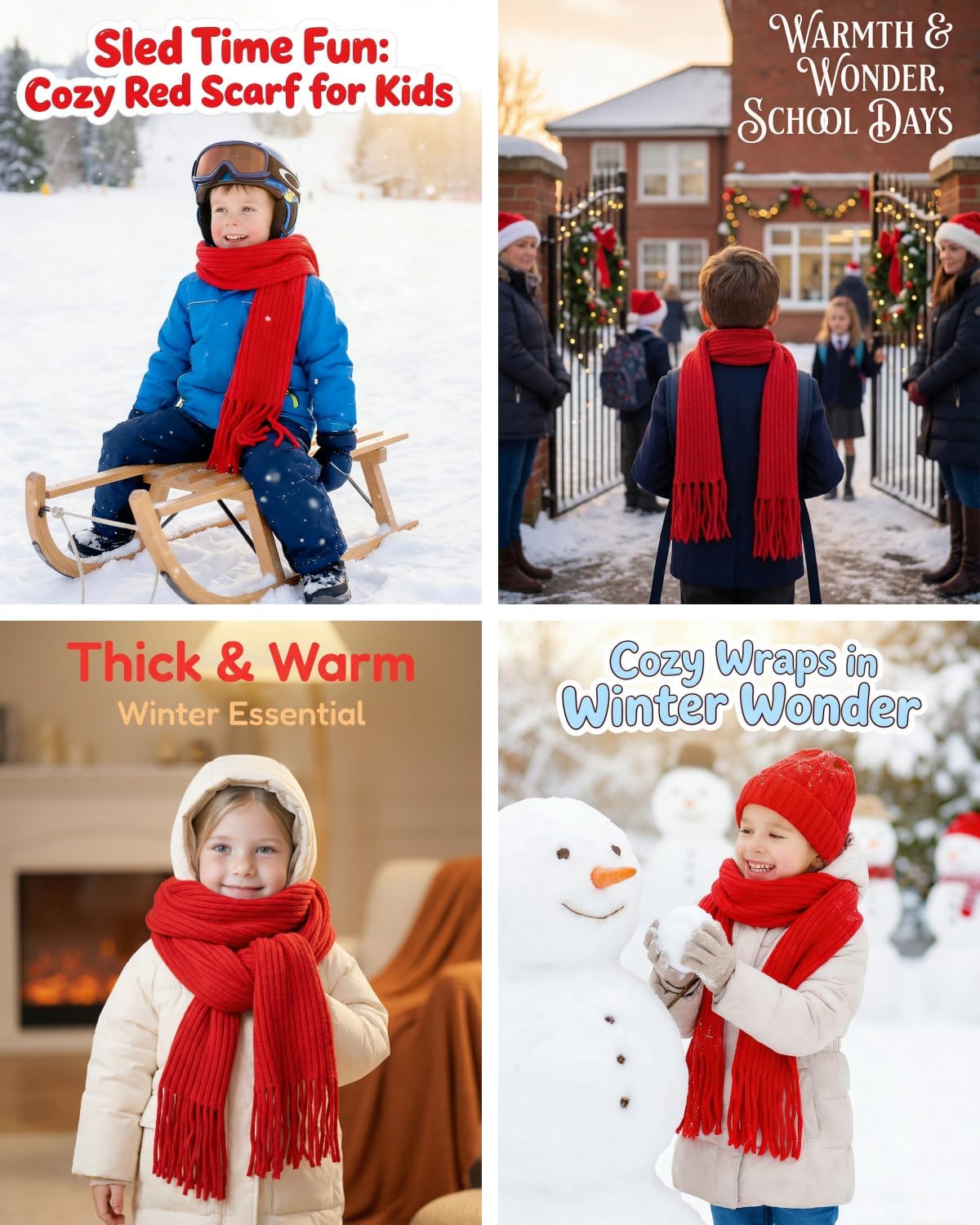 RARITYUS Kids Winter Knit Scarf Soft Warm Tassel Long Scarf for Boys Girls