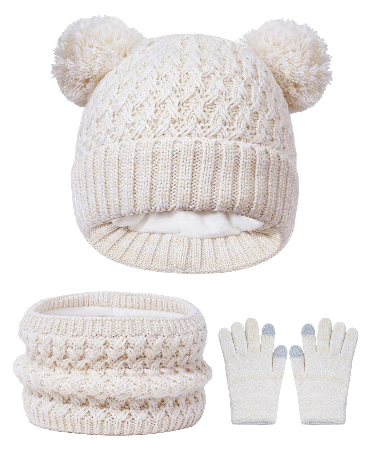 Girls Winter Set,Kids 2-14 Beanie Cap Pom Neck Warmer Gaiter Fleece Lined