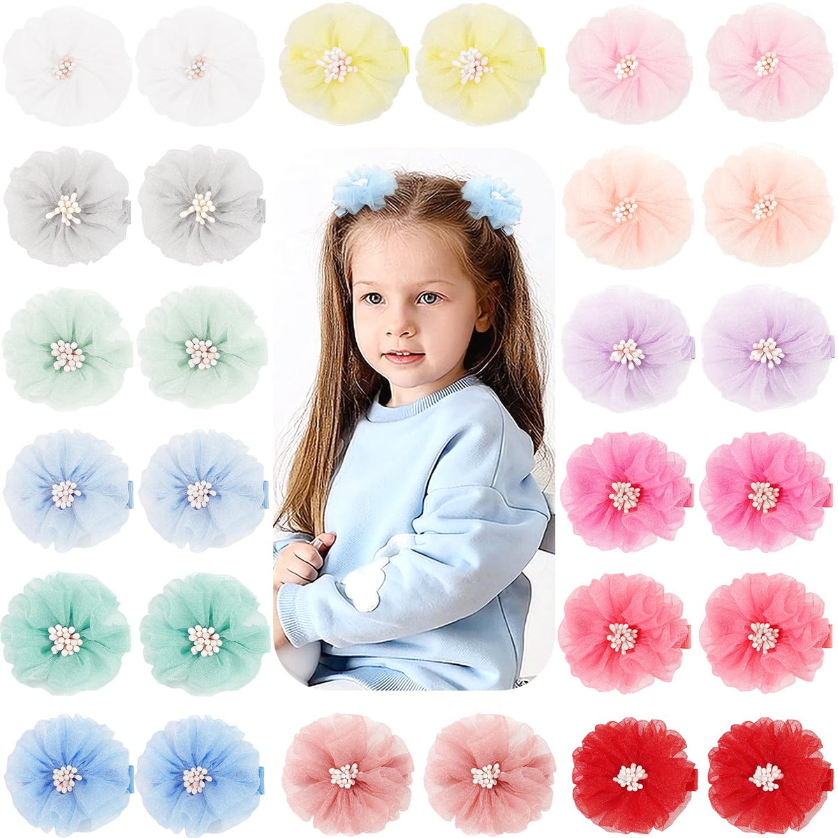 DED 40PCS 2" Chiffon Flower Hair Bows Clips for Girls Infants Toddlers