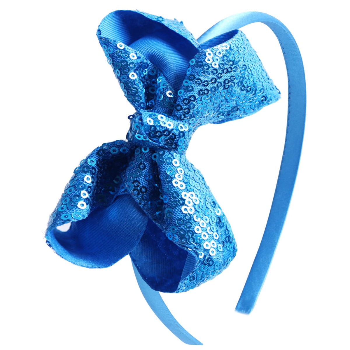 Sparkle Glitter Sequin Bow Headband for Children Girls- Boutique Style Hair Accessory with Bow Ribbon - 1 Piece (Hot Pink)