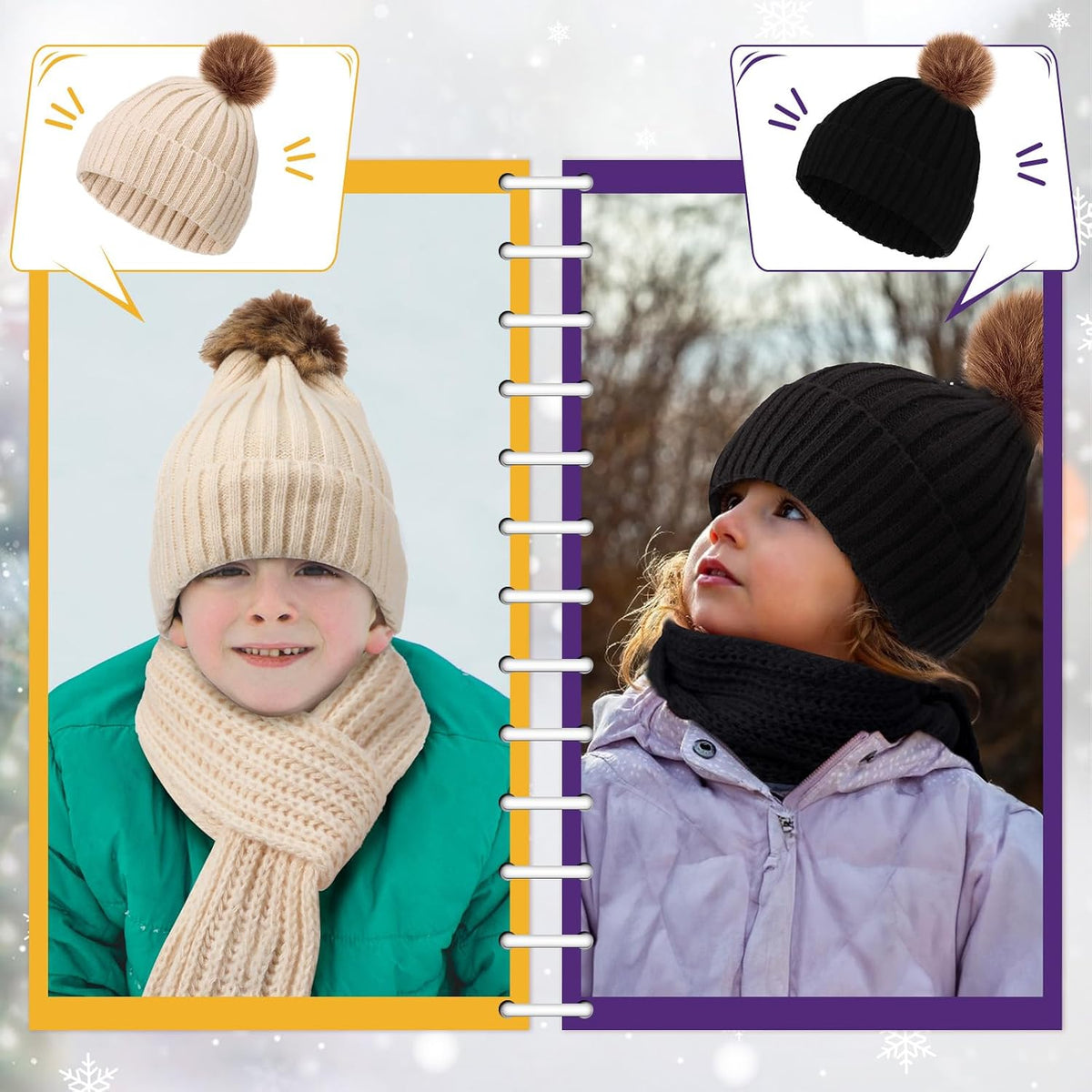 Liitrsh 4 Sets Kids Winter Hat Scarf Gloves Set for Girls