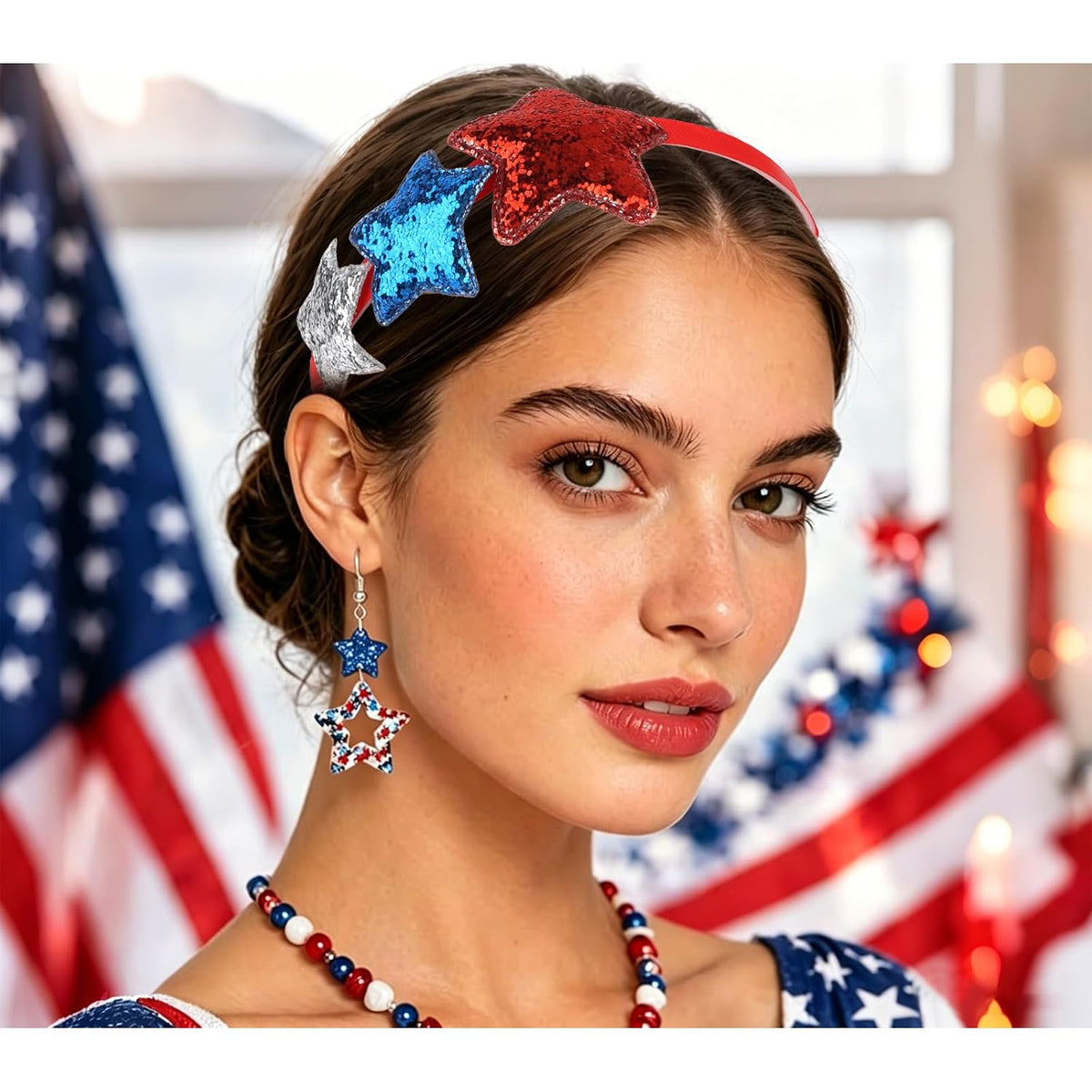 Semato 6 Pcs Star Patriotic Headbands Red White and Blue 4th of July Hair Accessories ndependence Day Themed Headband for Women Girls