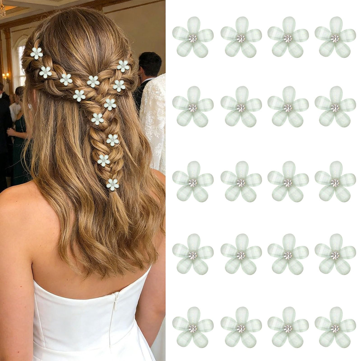 YISSION Colorful Rhinestone Hair Accessories - Mini Flower Hair Clips, Pins & Barrettes for Wedding, Bridal, Girls & Women