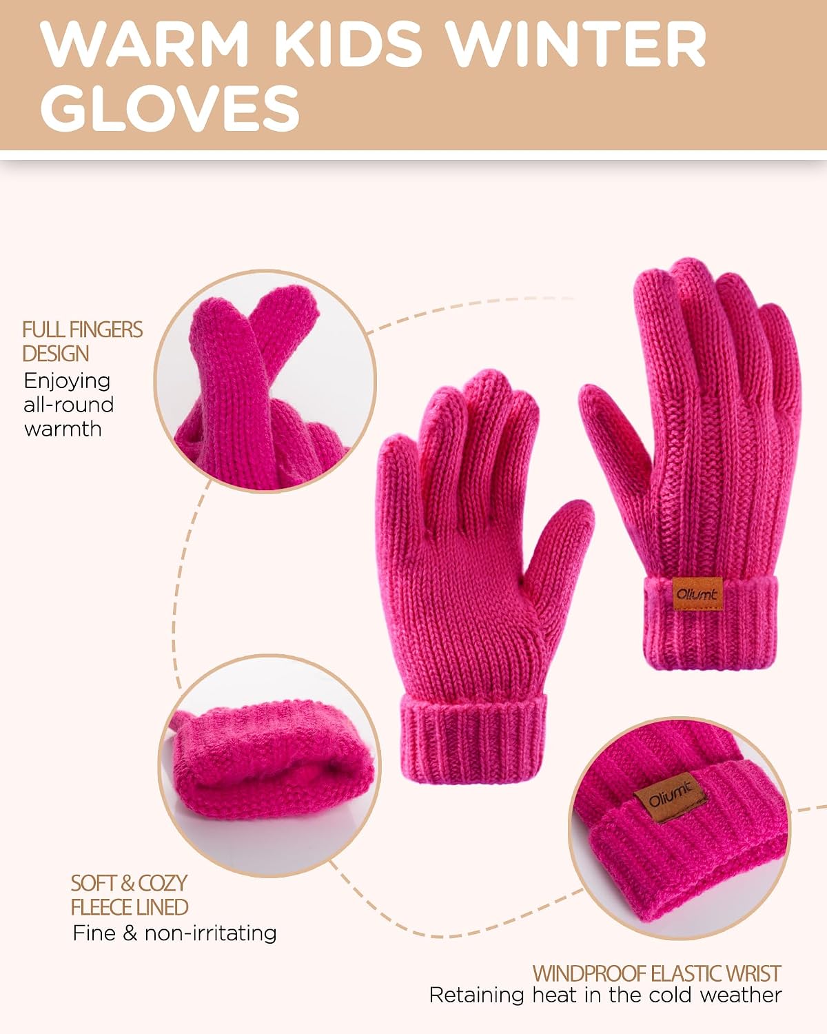 Kids Winter Hat Gloves Scarf Set, Knit Neck Warmer for Boys Girls Beanie & Mittens with 2 Sizes (2-8 & 9-15 Years)