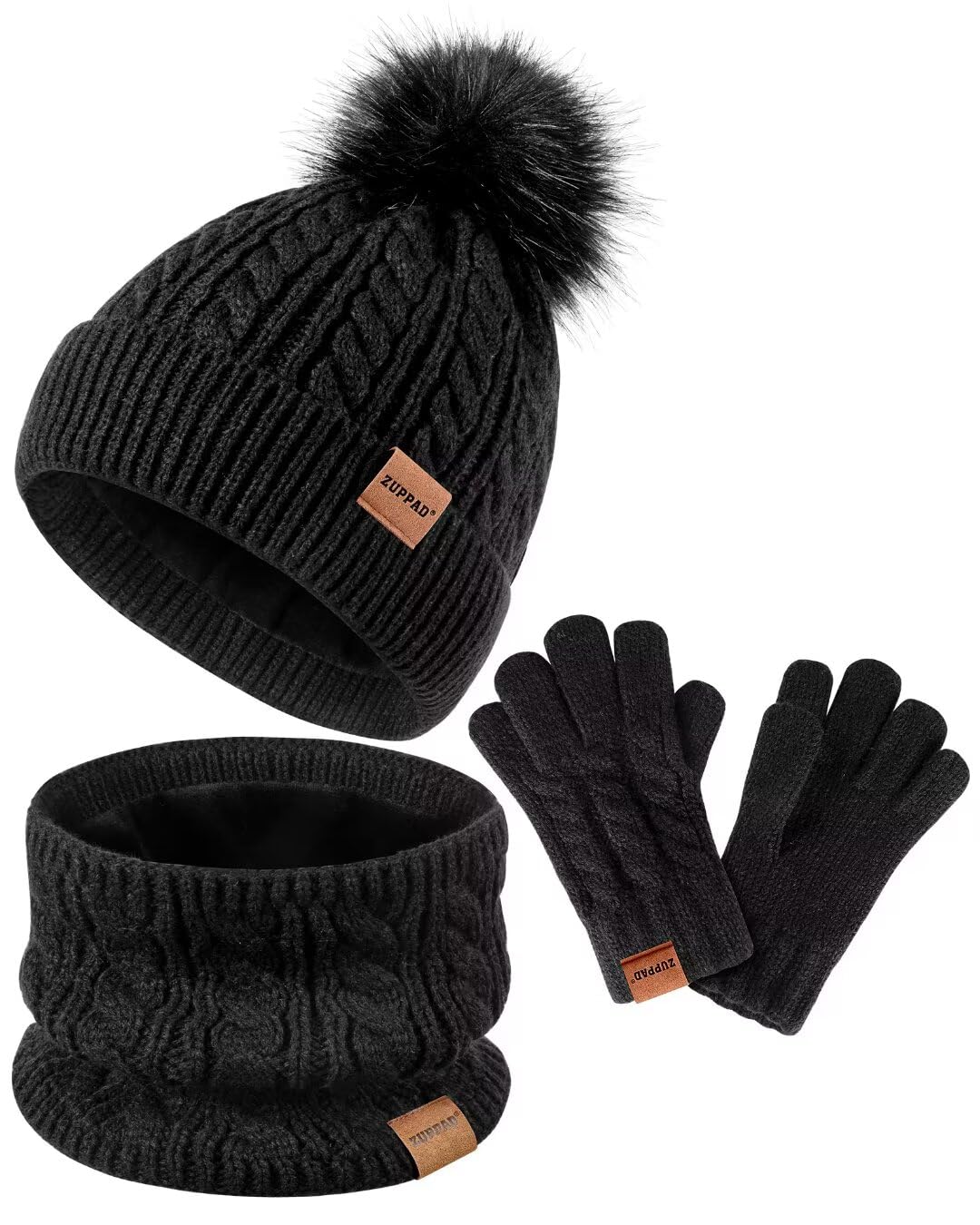 Kids Winter Hat Gloves Scarf Set,Girls Toddler Children Hats Beanie with Pom Knit Neck Warmer Gaiter Mittens Fleece Lined Set