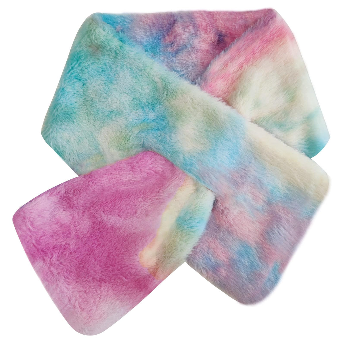 Kids Toddler Scarf Winter Rainbow Scarf Gradient Cross Tie Collar Fluffy Fur Plush Scarves Neck Warmer for Girls Boys