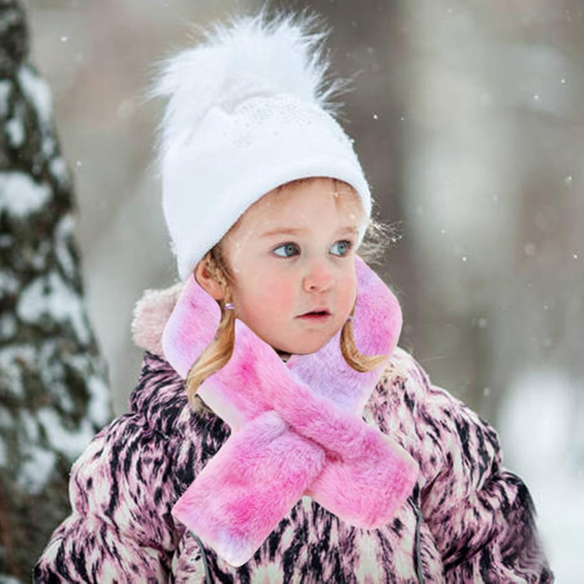 Kids Toddler Scarf Winter Rainbow Scarf Gradient Cross Tie Collar Fluffy Fur Plush Scarves Neck Warmer for Girls Boys
