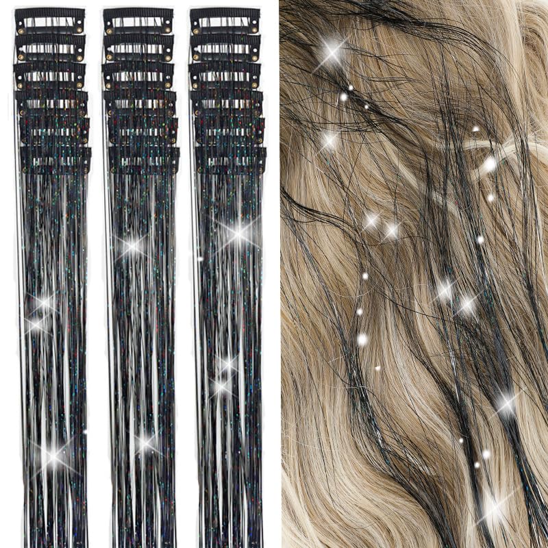18 Pcs Hair Tinsel Clip in, Pink Hair Tinsel Kit, Tinsel Hair Extensions
