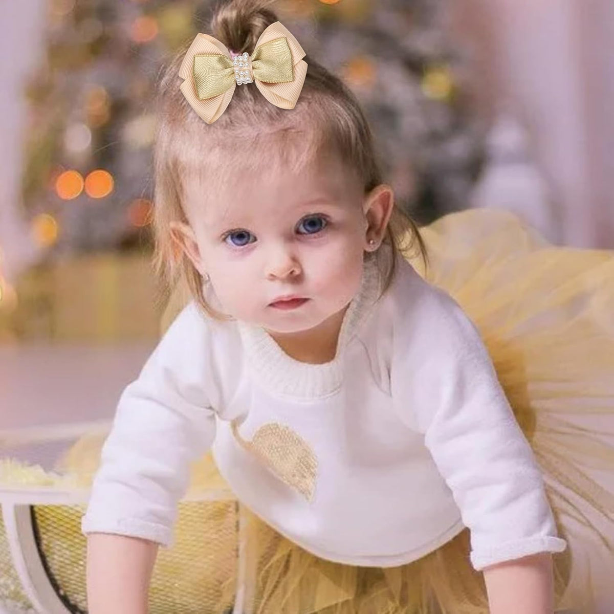 KISZU 3 Inch Hair Bows Clips Grosgrain Ribbon Alligator Clips Hair Accessories for Girls Toddler Kids Children Teens Women - Gold