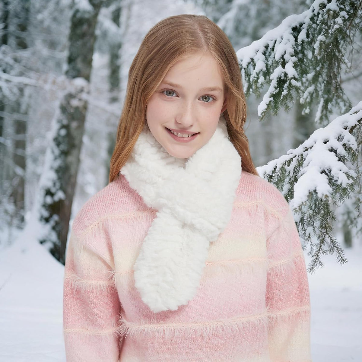 Warm Kids Scarf For Girls Winter Fuzzy Scarves Colorful Ski Windproof Neck Warmer