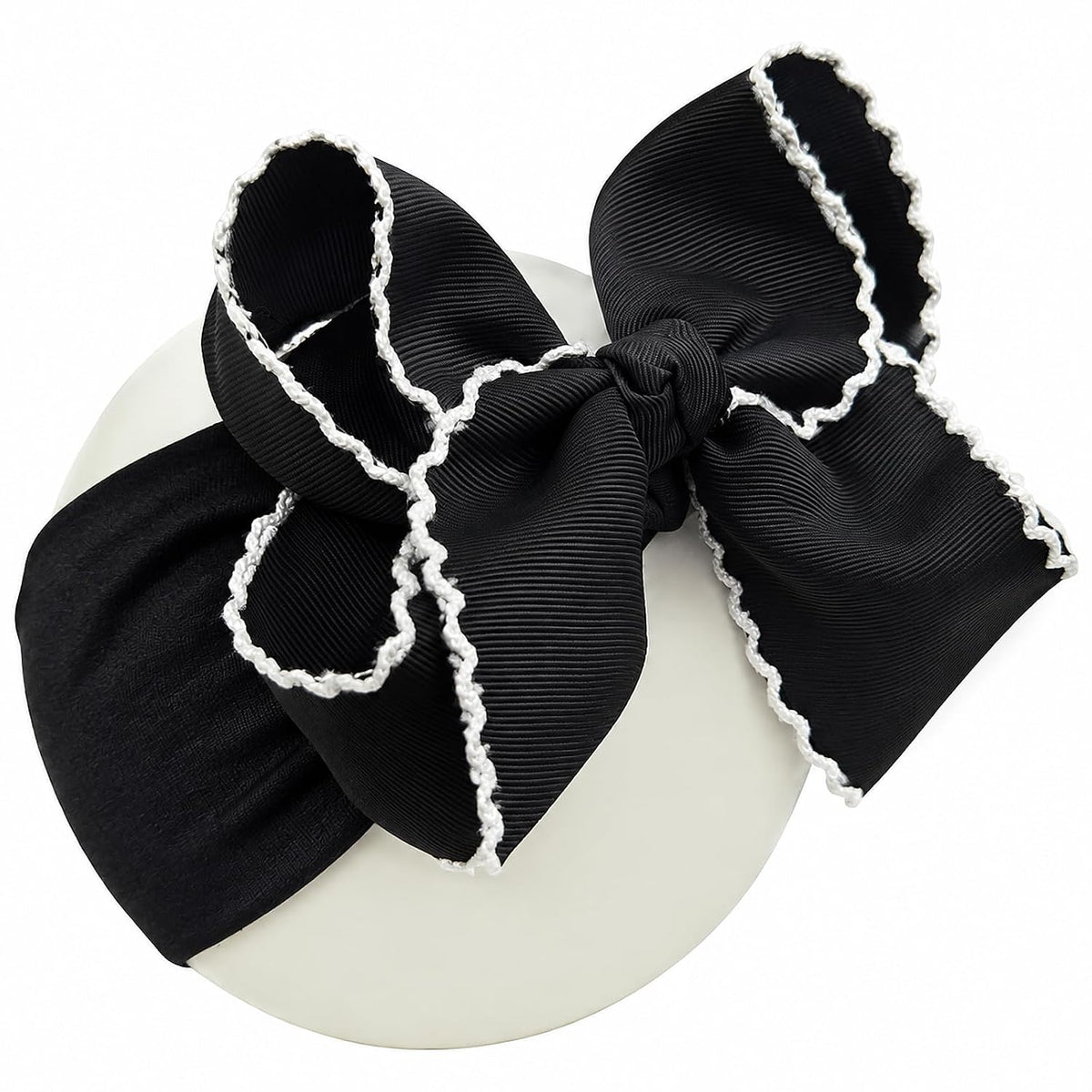 6'' Jumbo Black Baby Girls Bow Headbands, Soft Nylon Headwraps