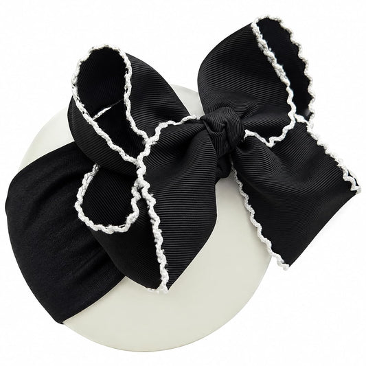 6'' Jumbo Black Baby Girls Bow Headbands, Soft Nylon Headwraps