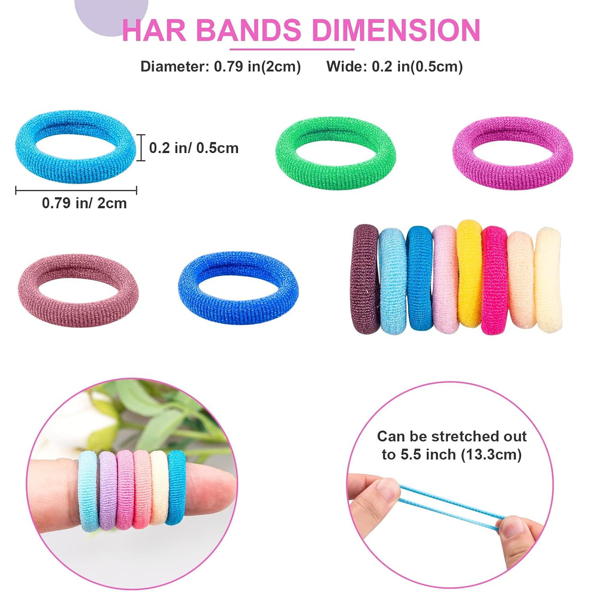 TVINLIK 350 PCS Multicolor Cotton Hair Ties，Soft Seamless Hair Bands