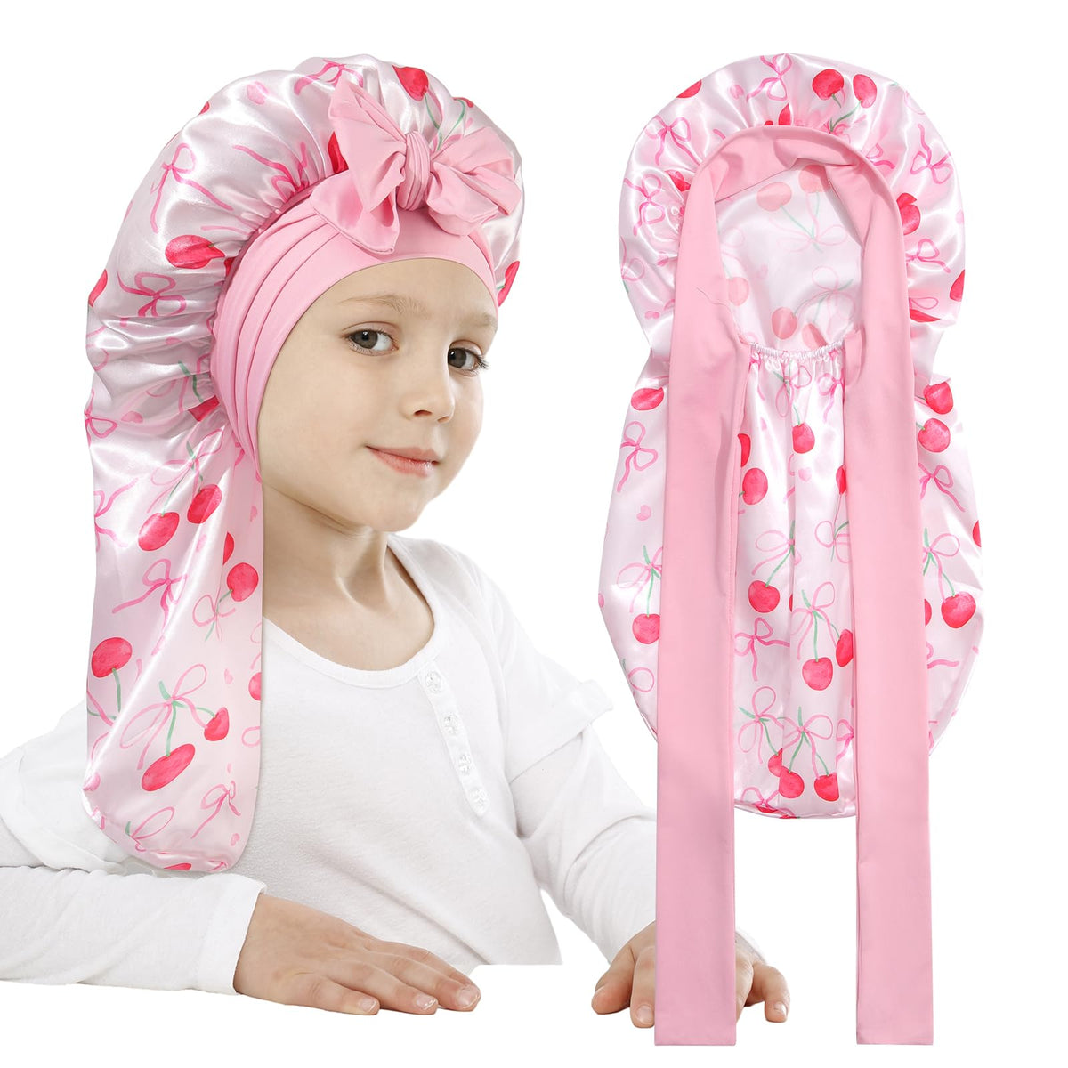 AWAYTR Kids Satin Bonnet for Girls Braids Long Hair Bonnet Sleeping Cap