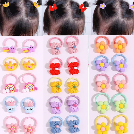 30pcs Toddler Hair Ties,Cartoon Bow,Flowers,Rainbows,Crowns Style with Rubber Band for Girls,Elastic No Damage Tiny Hair Sruchies,2-8Years/Adult's Fine,Pastel Colors