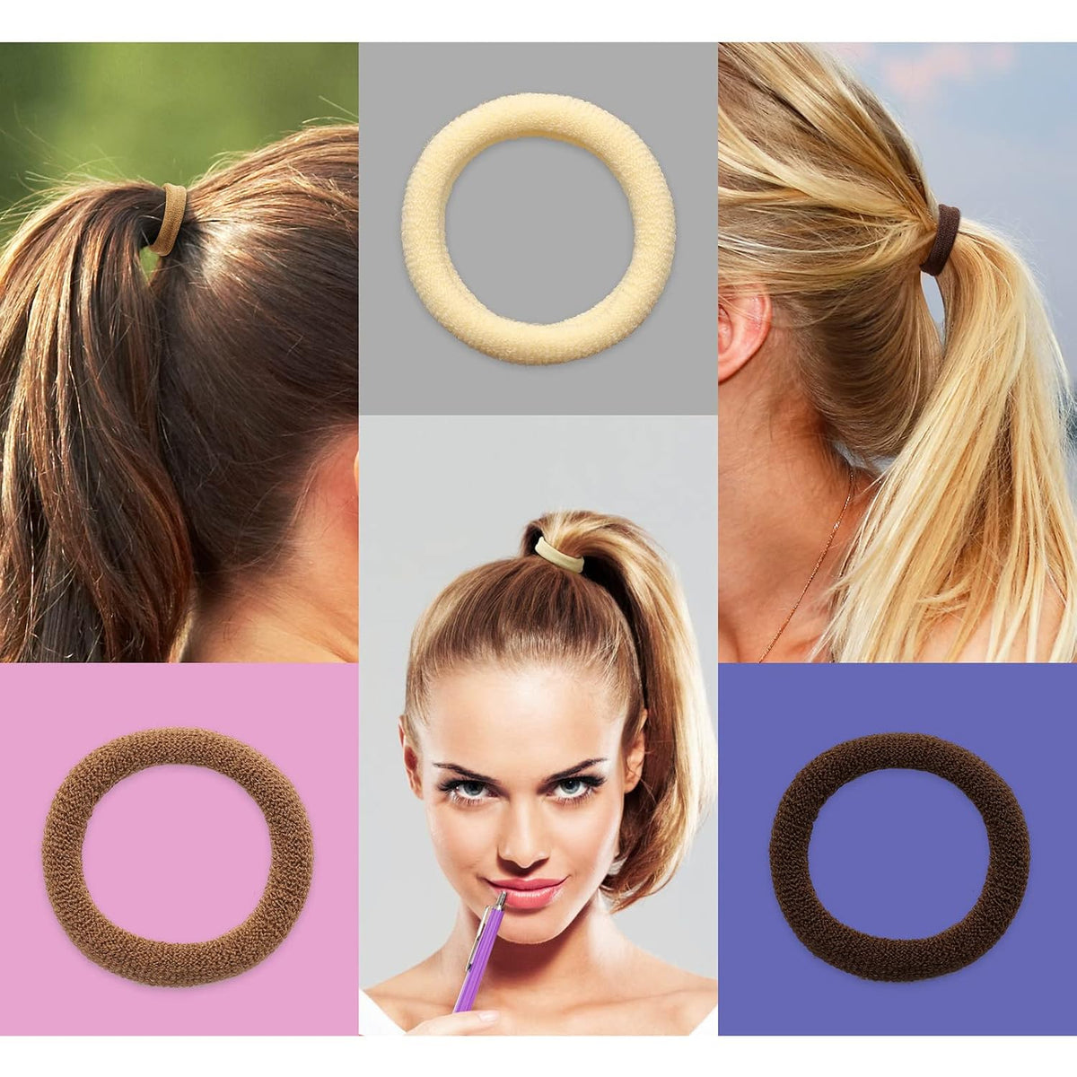 Brown Cotton Hair Ties - 100PCS Seamless Thick Elastic Ponytail Holders, No Crease, No Damage for Women, Kids, and Babies
