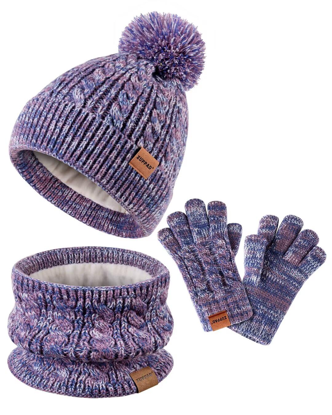 Kids Winter Hat Gloves Scarf Set,Girls Toddler Children Hats Beanie with Pom Knit Neck Warmer Gaiter Mittens Fleece Lined Set