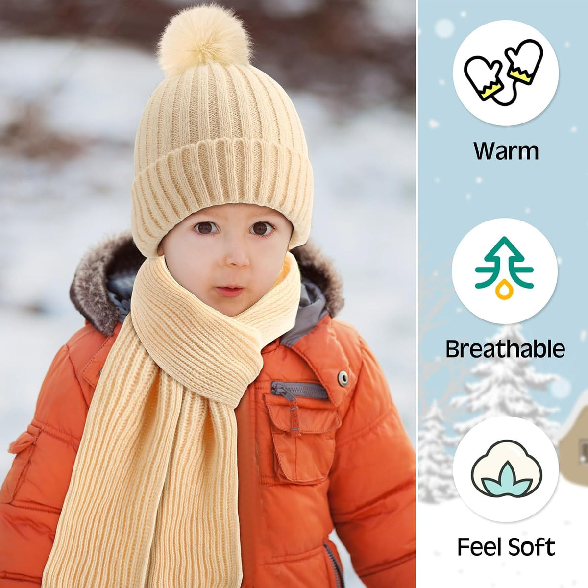 JaGely 2 Sets Kids Winter Hat Gloves Scarf Set Girls Boys