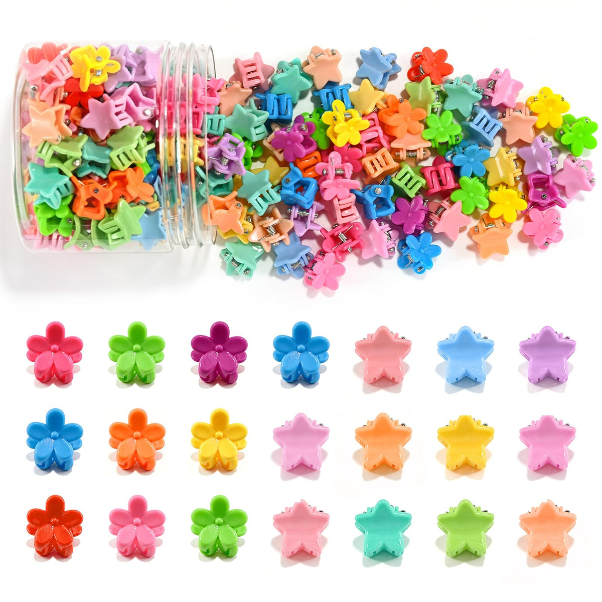 SAOROPEB 100Pcs Mini Flower Hair Clips, Colorful Hair Accessories (Glitter)