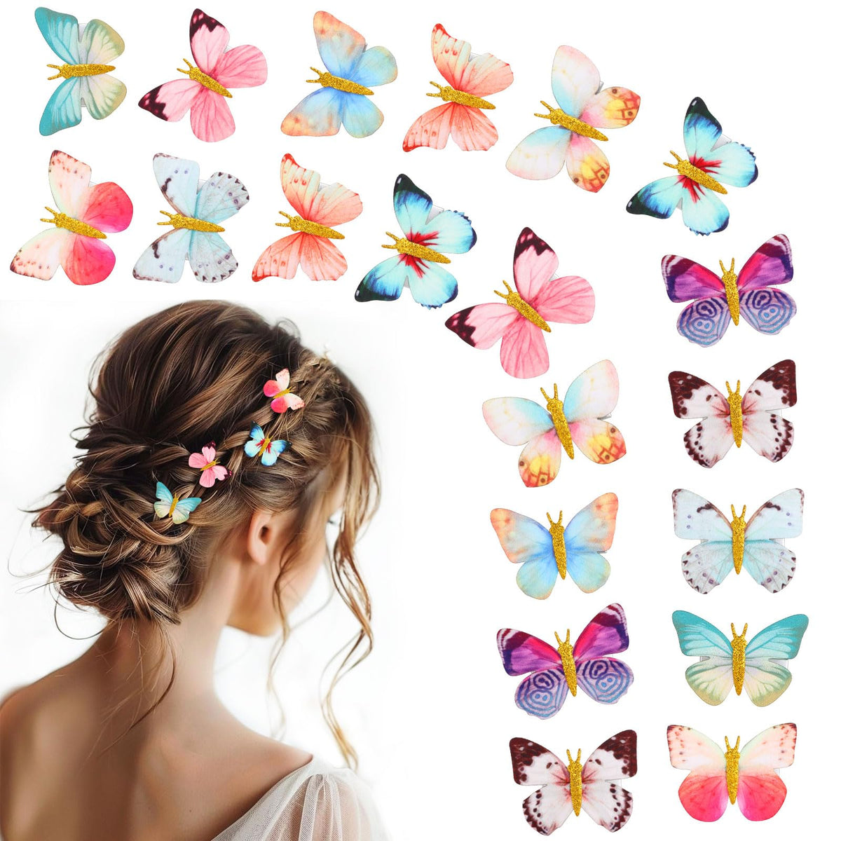 20Pcs Glitter Hair Clips for Kids - Moving Fairy Accessories for Women, Girls Colorful Hair Clips 90s (Brown)