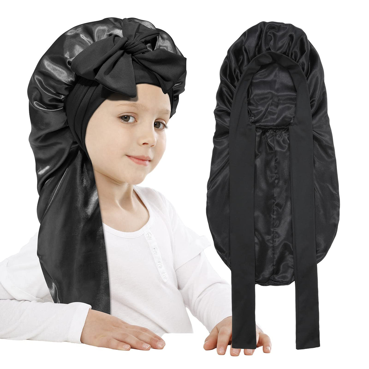 AWAYTR Kids Satin Bonnet for Girls Braids Long Hair Bonnet Sleeping Cap