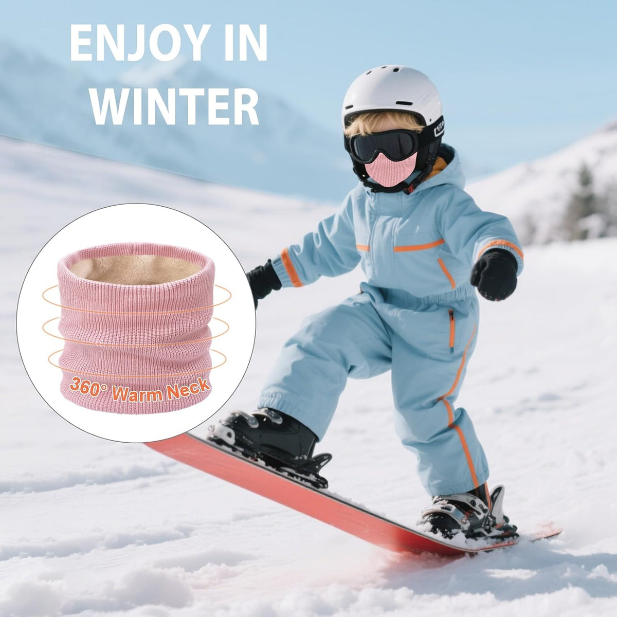 Kids Ski Mask Neck Warmer Winter Neck Gaiter Boys Girls Warm Thermal Fleece Lined Knitted Scarf for Cold Weather