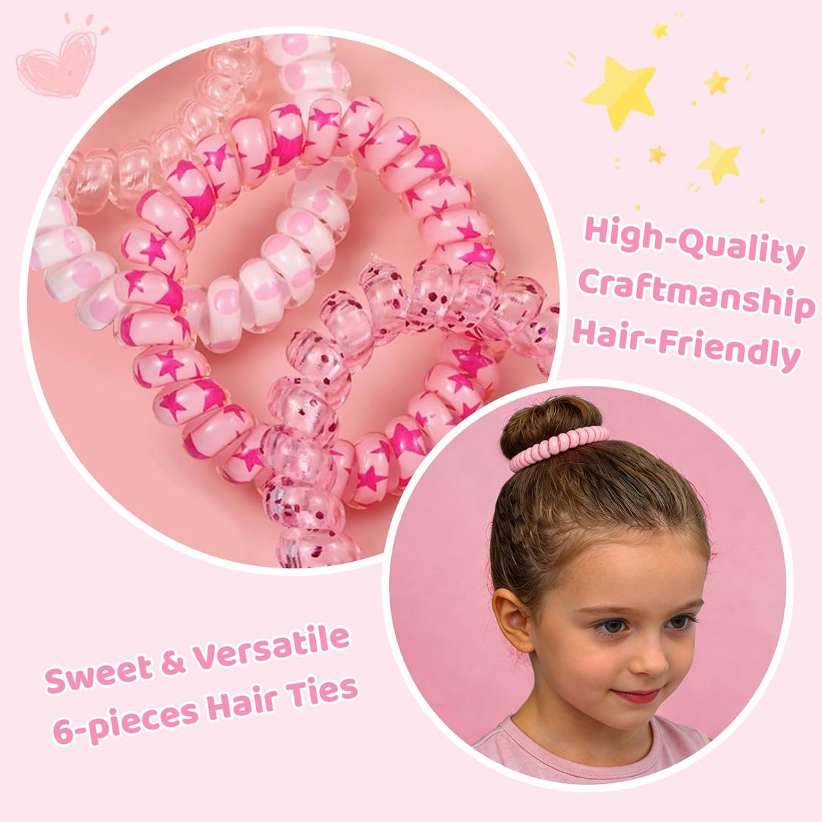 76Pcs Pink Little Girls Hair Accessories Set with Elastic Hair Ties Clips