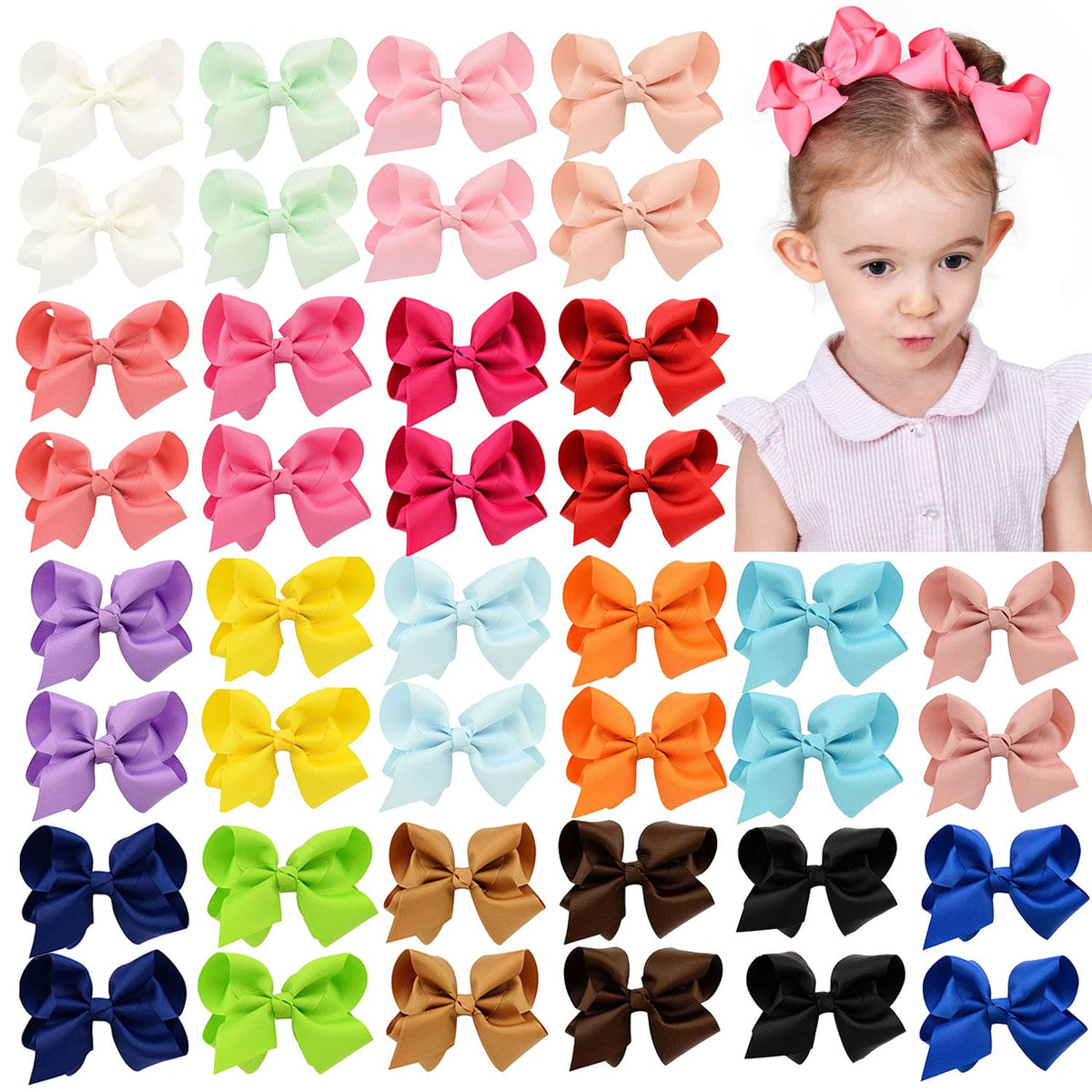 YHXX YLEN 40PCS 3Inch Hair Bows for Girls Grosgrain Ribbon Toddler Hair Bow
