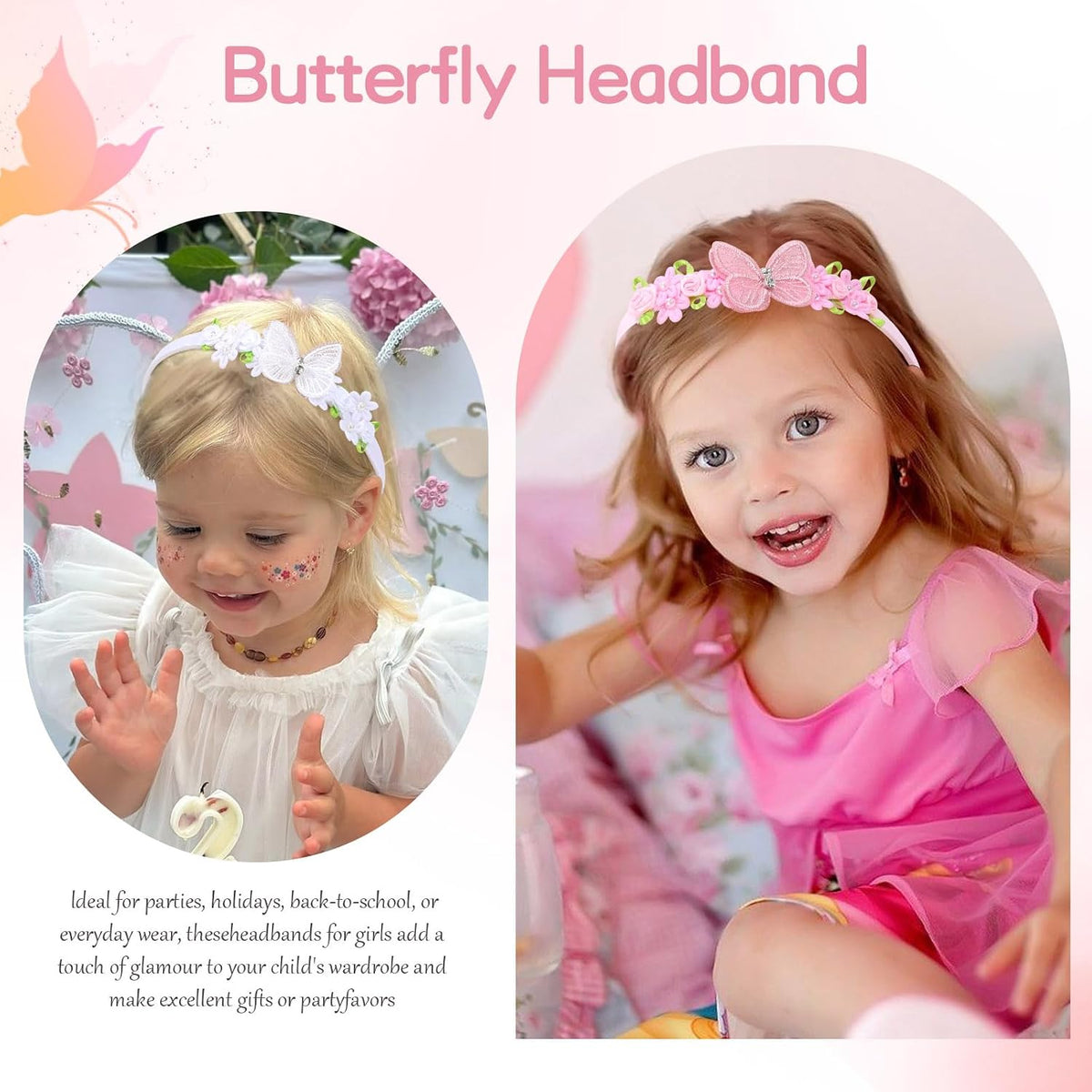 OAOLEER 4PCS Headband for Girls,Butterfly Headbands for Girls Toddlers Kids