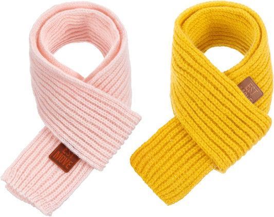 Abeillo 2 Pack Warm Kids Winter Knit Scarves Soft Knitted Neck Warmer Scarf Warm Scarves Wrap for Boys Girls