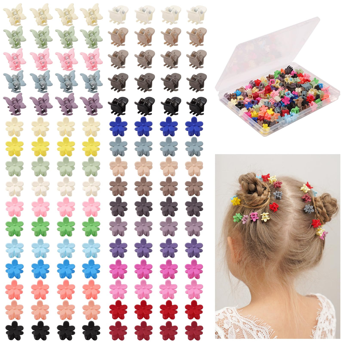 128PCS Baby Girls Mini Hair Claw Clips Flower Hair Hair Accessories Barrattes for School Girls Kids Teens