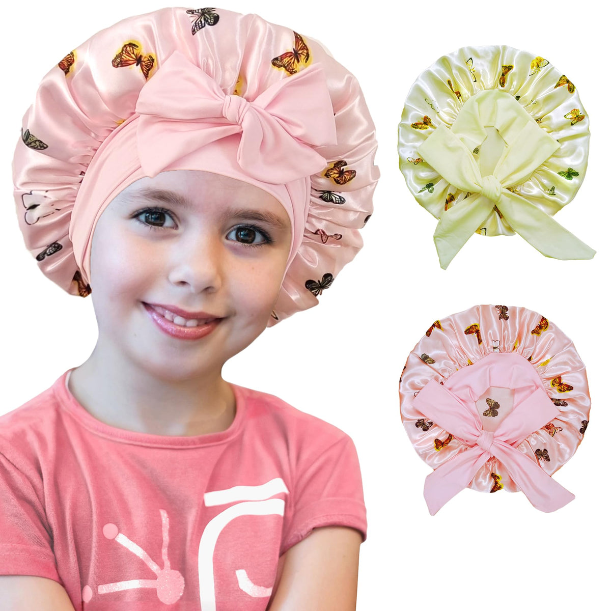 Silk Bonnet for Kids, Satin Hair Bonnet for Sleeping with Tie Band