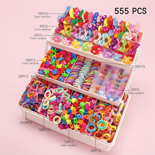 555PCS Small Hair Accessories Hairpin Hairband for Toddler Girls, Sweet Plastic Resin Handmade Headwear for Daily Wear