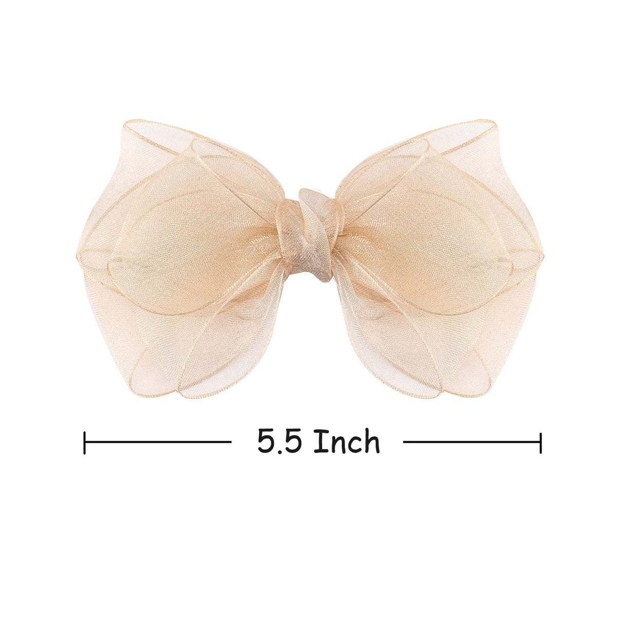 5.5-Inch Organza Double Hair Bows Alligator Clips Hair Accessories for Girls Toddler Kids Children Teens -Champagne Gold