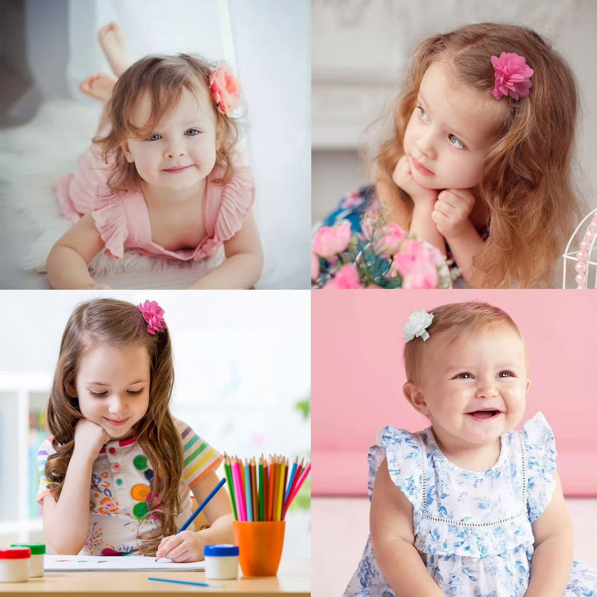 DED 40PCS 2" Chiffon Flower Hair Bows Clips for Girls Infants Toddlers