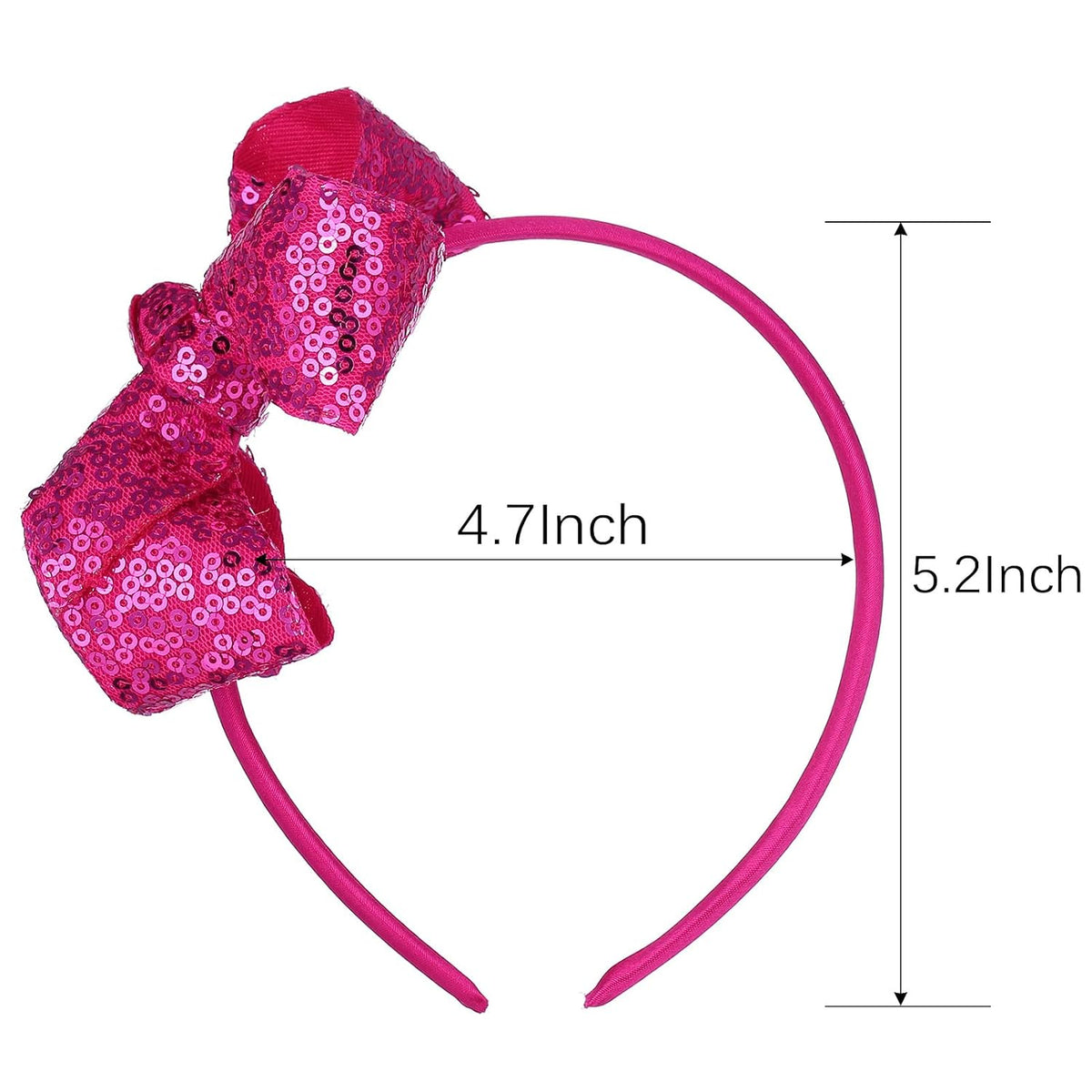 Sparkle Glitter Sequin Bow Headband for Children Girls- Boutique Style Hair Accessory with Bow Ribbon - 1 Piece (Hot Pink)
