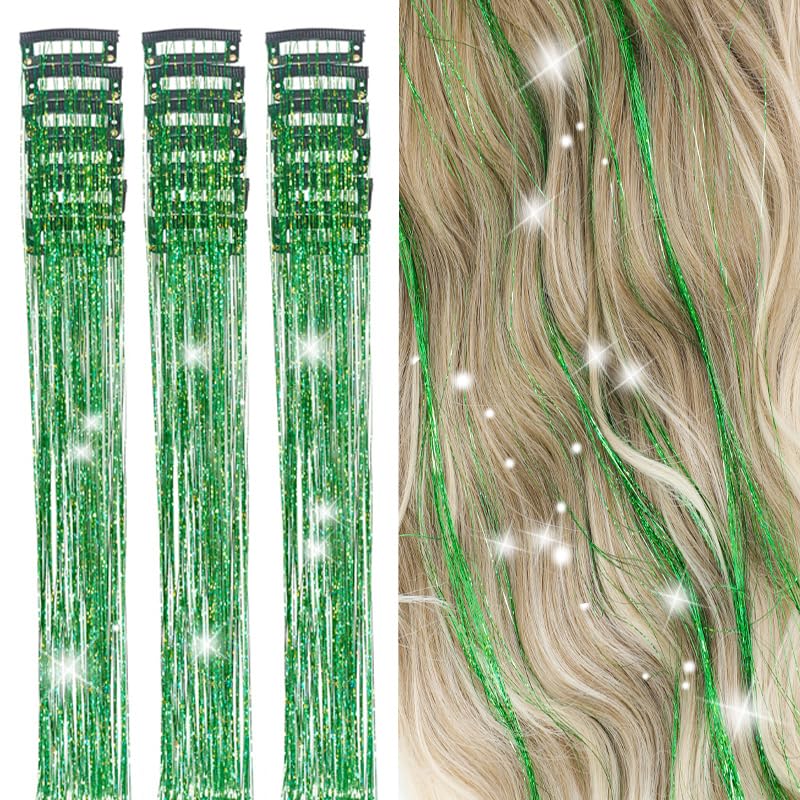 18 Pcs Hair Tinsel Clip in, Pink Hair Tinsel Kit, Tinsel Hair Extensions