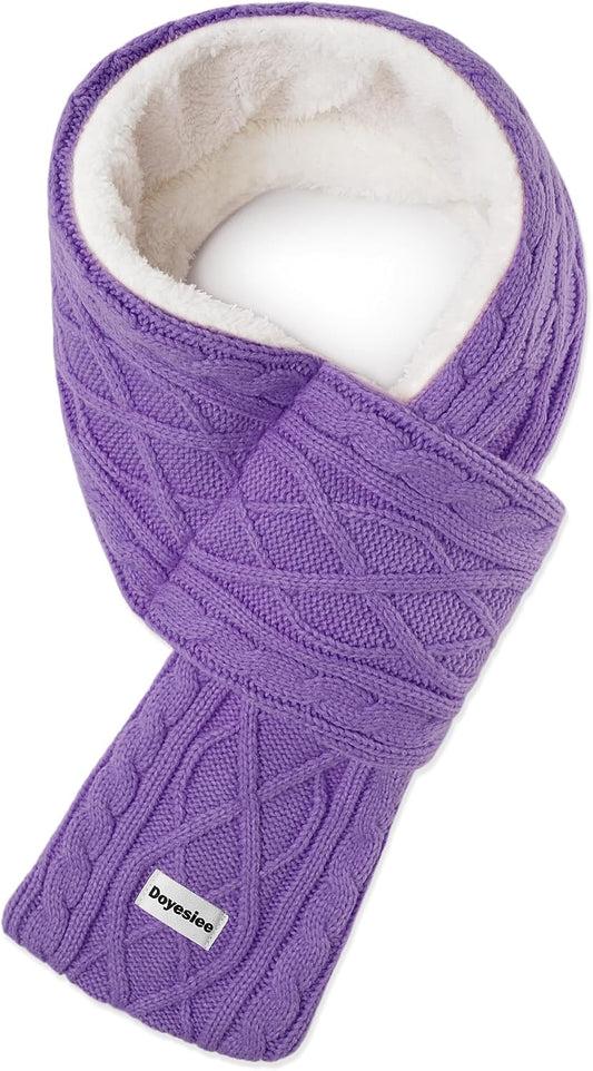 Kids Scarf for Girls Boys, Winter Long Fleece Plush Scarves Knitted Cross Tie Neck Warmer for Cold Weather