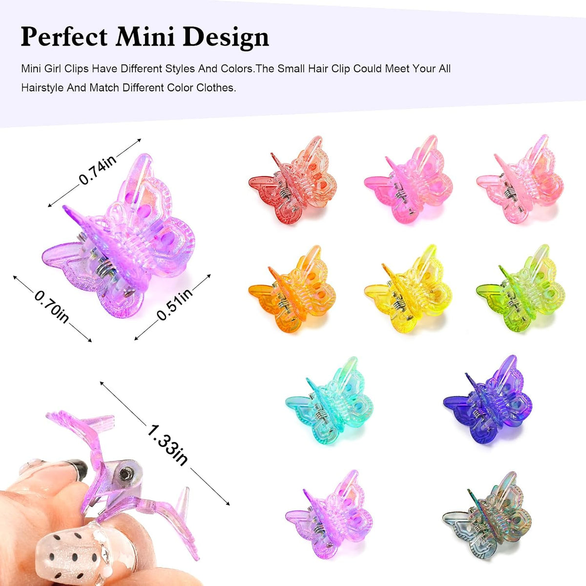 Mini Butterfly Hair Clips, Y2K 90s 50pcs Hair Accessories (Rainbow Plating)