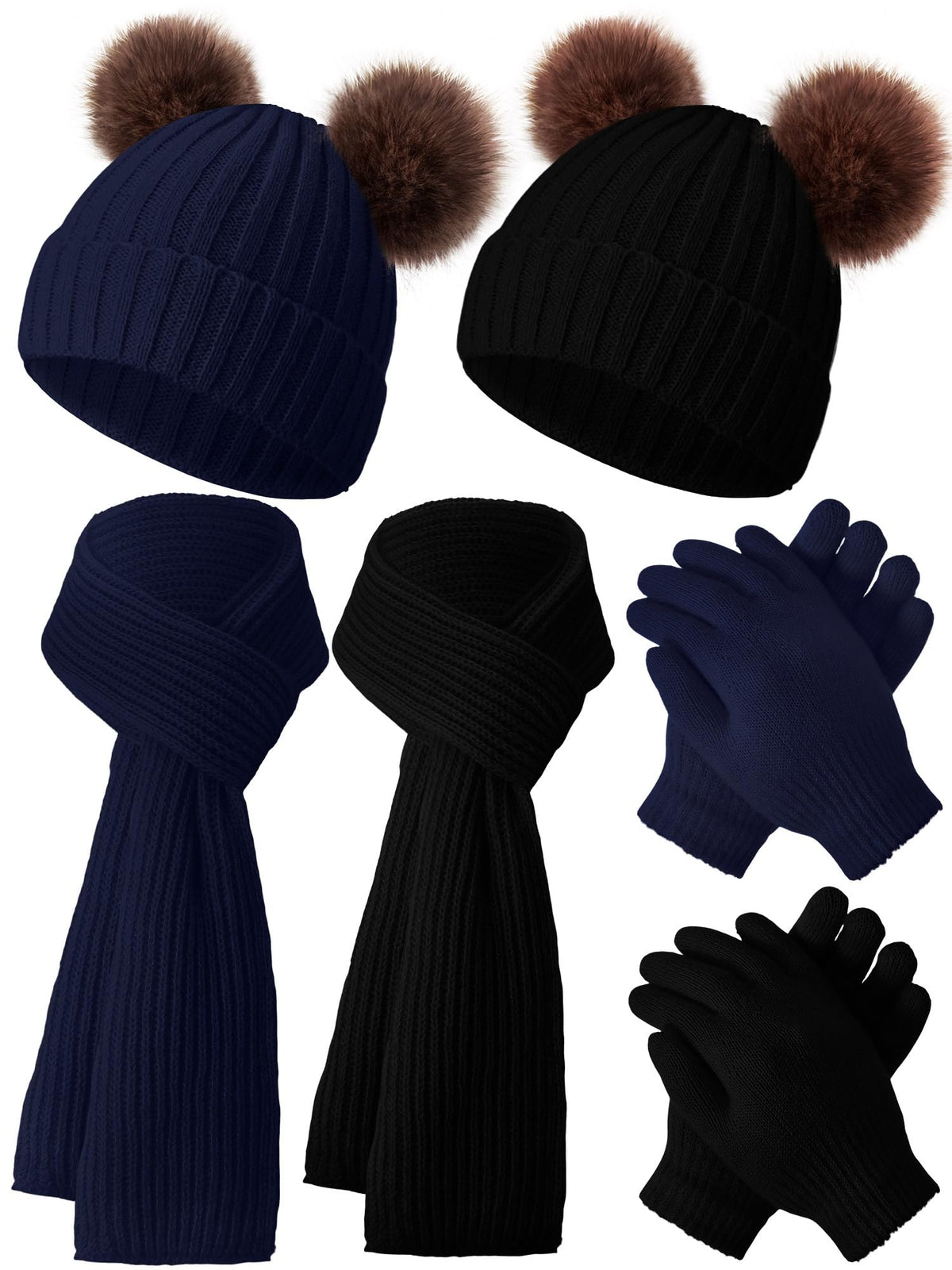 JaGely 2 Sets Kids Winter Hat Gloves Scarf Set Girls Boys